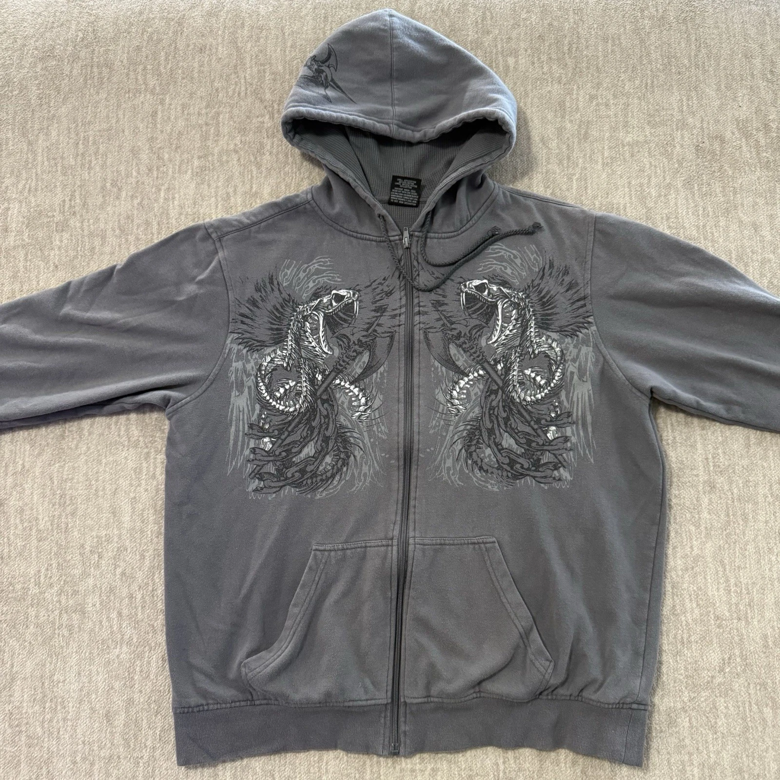 Y2K MMA Elite Men’s Affliction Style Thermal Lined Hoodie Size L Faded Grundge