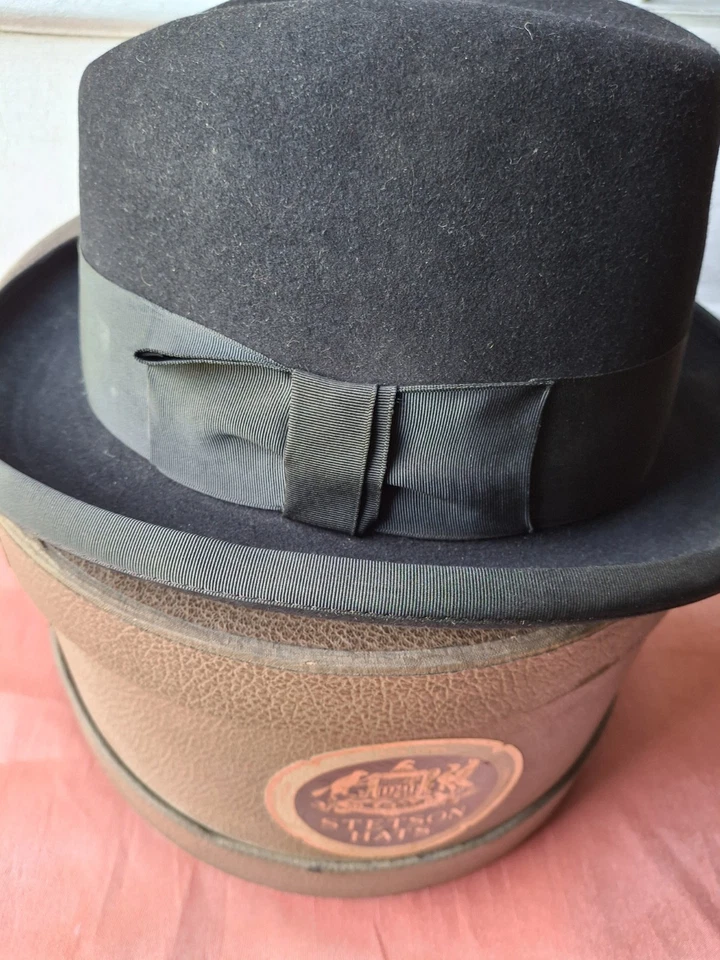Sombrero negro vintage Stetson 3 X calidad castor para hombre talla 7 forrado caja de almacenamiento Foto 3 de 4