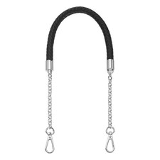 62cm/24.4" PU Leather Braided Purse Strap Black, Silver Buckle 