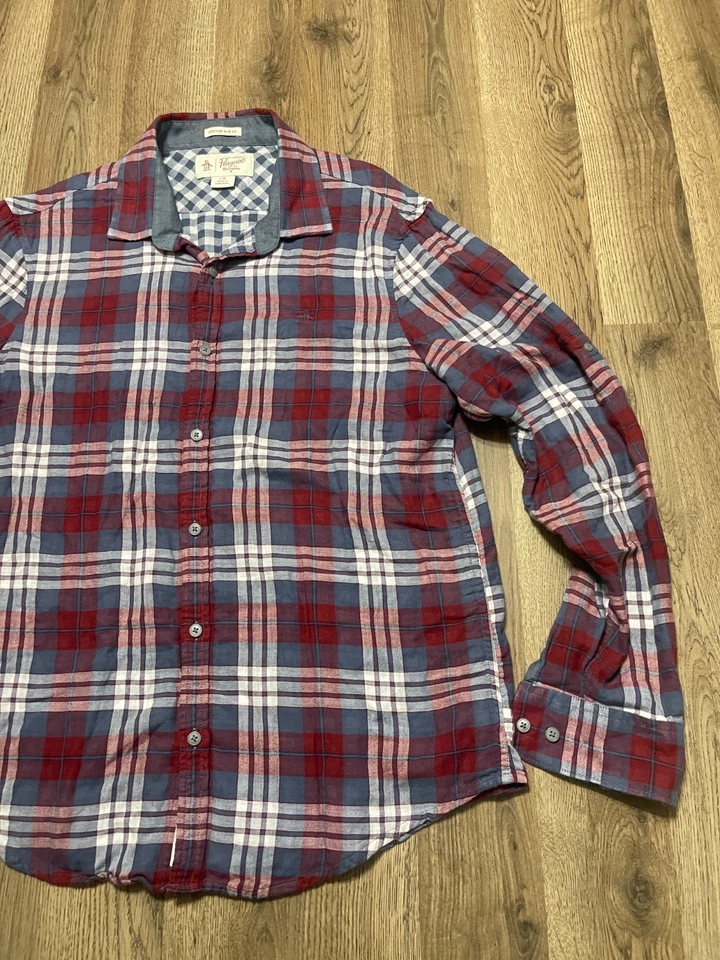 Penguin Shirt, Men's Large, Red White Blue, Plaid, Button Up Heritage Slim Fit - Image 4 of 4