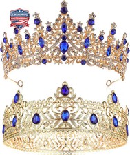 2 Pcs King and Queen Crowns Set King Crowns for Men Royal Crown with Black Rhine