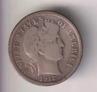1912-P BARBER DIME 90% SILVER PHILADELPHIA 10¢ UNITED STATES AMERICA TEN CENTS
