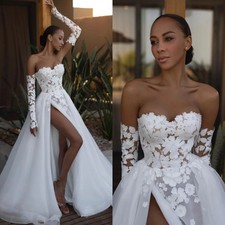 Boho Off The Shoulder Wedding Dresses Detachable Sleeves Side Slit Bridal Gowns