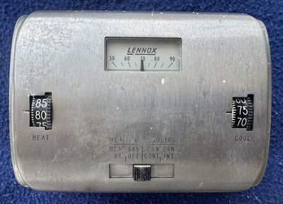 Vintage Lennox Heat & Cool Temperature Thermostat Silver - Art Deco style