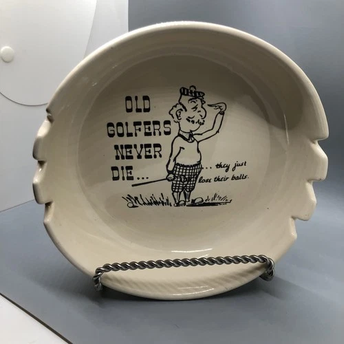 Vintage McCoy Pottery Large Cartoon Old Golfer’s  Ashtray Signed By Nelson McCoy