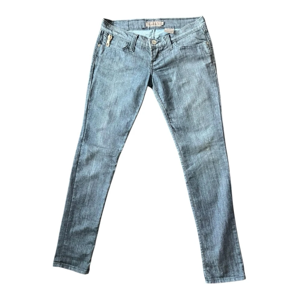 Jeans Frankie B 6 feminino cintura ultra baixa jeans reto Y2K feito nos EUA elástico - Imagem 2 de 4