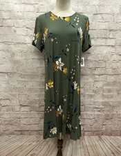 Old Navy Womens Jersey Knit Short Sleeve Swing Dress Size Large Green Floral NEW