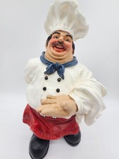 Vintage Fat Chef Figurine Statue 11.5in Kitchen Decor Red Apron Mustache