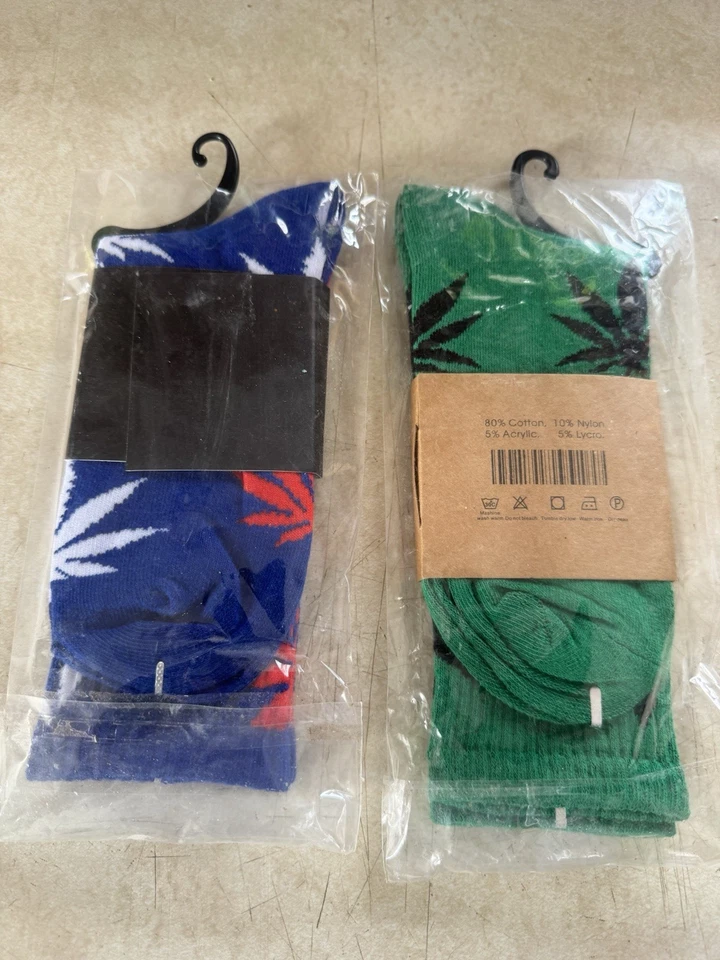 Calcetines Huf Verde/Negro Marihuana Pot Leaf Calcetines Talla 1 para Adultos + Caja de Cannabox Bonificación Foto 4 de 4