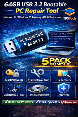 Bootable PC Repair Tool   Windows 11/10 Recovery, WinPE Pass Reset | 5 Pack USB