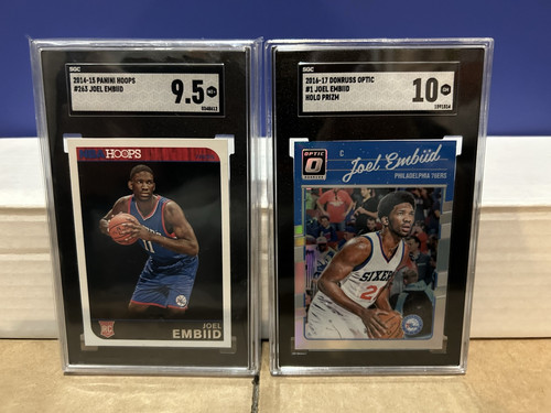 2014-15 Panini Hoops #263 Joel Embiid SGC 9.5 & 2016-17 Optic Holo SGC 10 Lot 2 - Picture 1 of 2