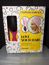popmask Ultimate Hair Set: Detangling Brush, No-Dent Hair Ties, Spa Turban