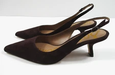 -NEW Sam Edelman Bianka Leather Sling Heel Kitten Espresso Women's Shoes Sz 9