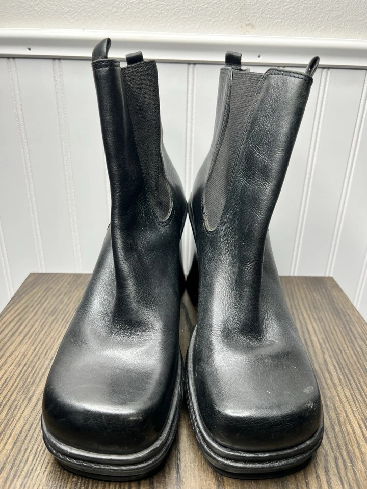 MIA Vintage Y2K 90s Black Leather Chunky Square Toe Block Heel Ankle Boots - Image 3 of 4