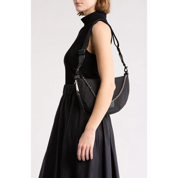 $198. Bolso Bandolera Rebecca Minkoff Nolita Cremallera Nylon Negro Plata Foto 2 de 2