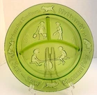 Green Depression Glass Child's Divided Plate Nursery Rhymes 8.5 in See-Saw Tiara