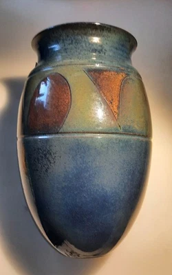 Vintage ART DECO VASE en TERRE CUITE vernissé OVOÏDE signé hauteur 21 cm - Photo 1/4