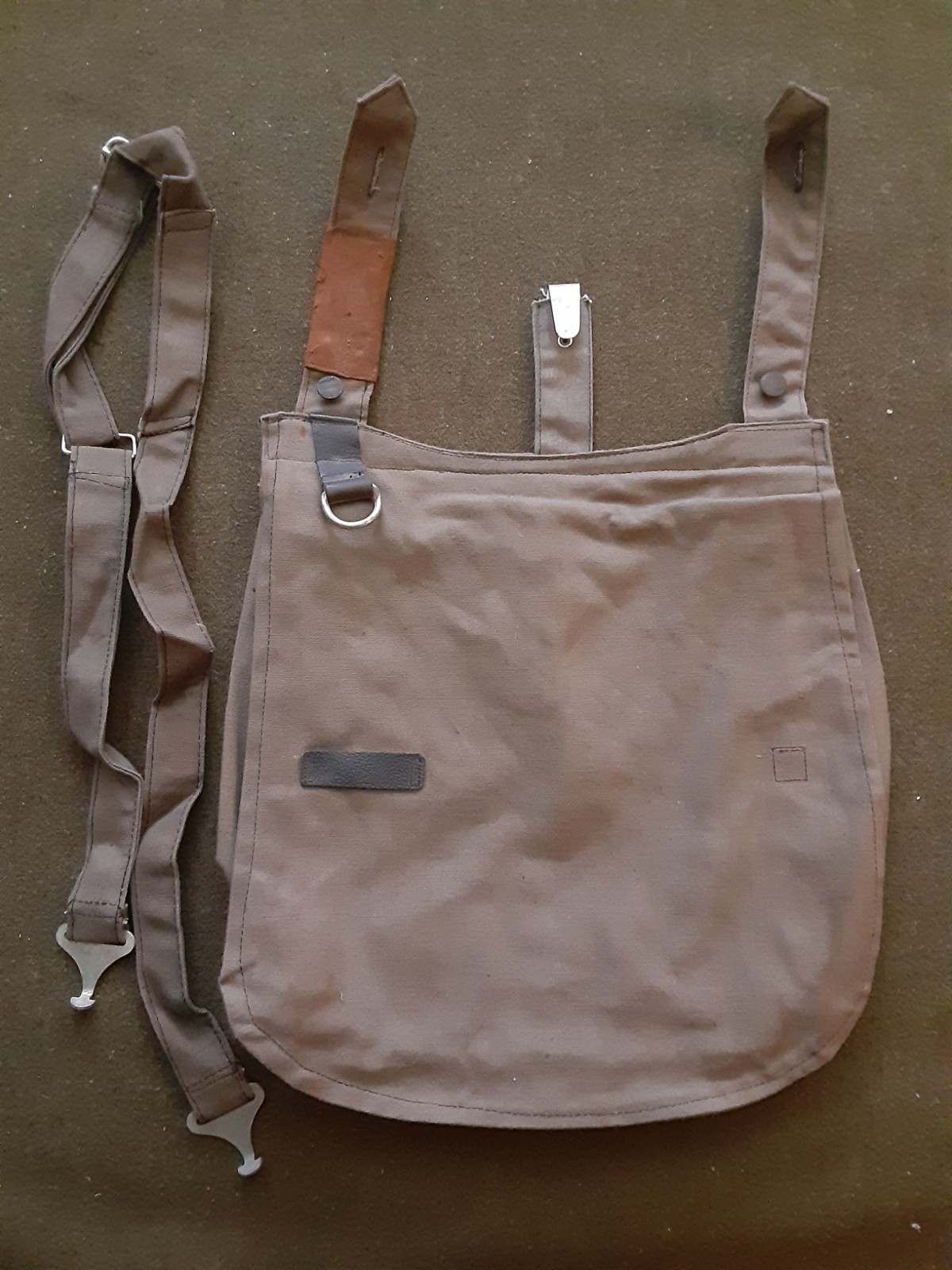 Original World War II Swedish Army Gray Cotton Canvas Bread Bag With Carry Strap