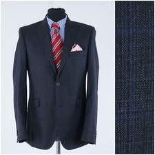 Mens Plaid Sport Coat 38R US Size DRESSMANN Grey Wool Blazer Jacket