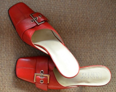 red leather slides