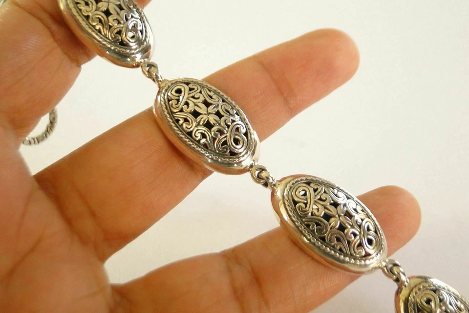 Ornate Balinese No Stone Link 925 Sterling Silver Toggle Bracelet - Image 3 of 4