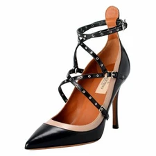 Valentino Garavani Women's Leather Two Tones Ankle Strap High Heels Shoes