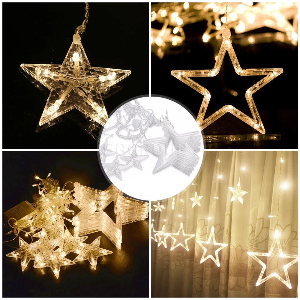 138pcs LED Light Stars 12pcs Star Light Hanging Curtain Lights String Party