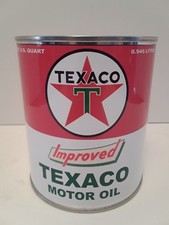 Lata de aceite de motor Texaco mejorada 1 qt. - (Lata de metal re-pop coleccionable)