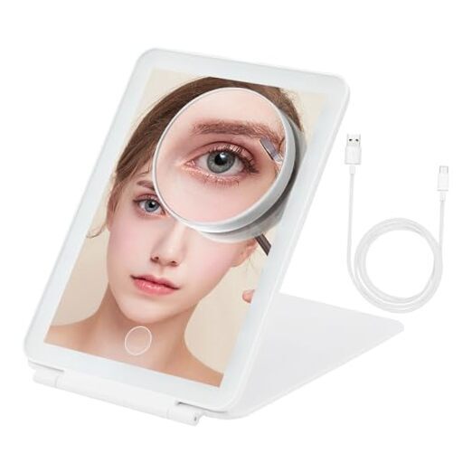10X Magnifying Lighted Travel Makeup Mirror with 3 White LEDs
