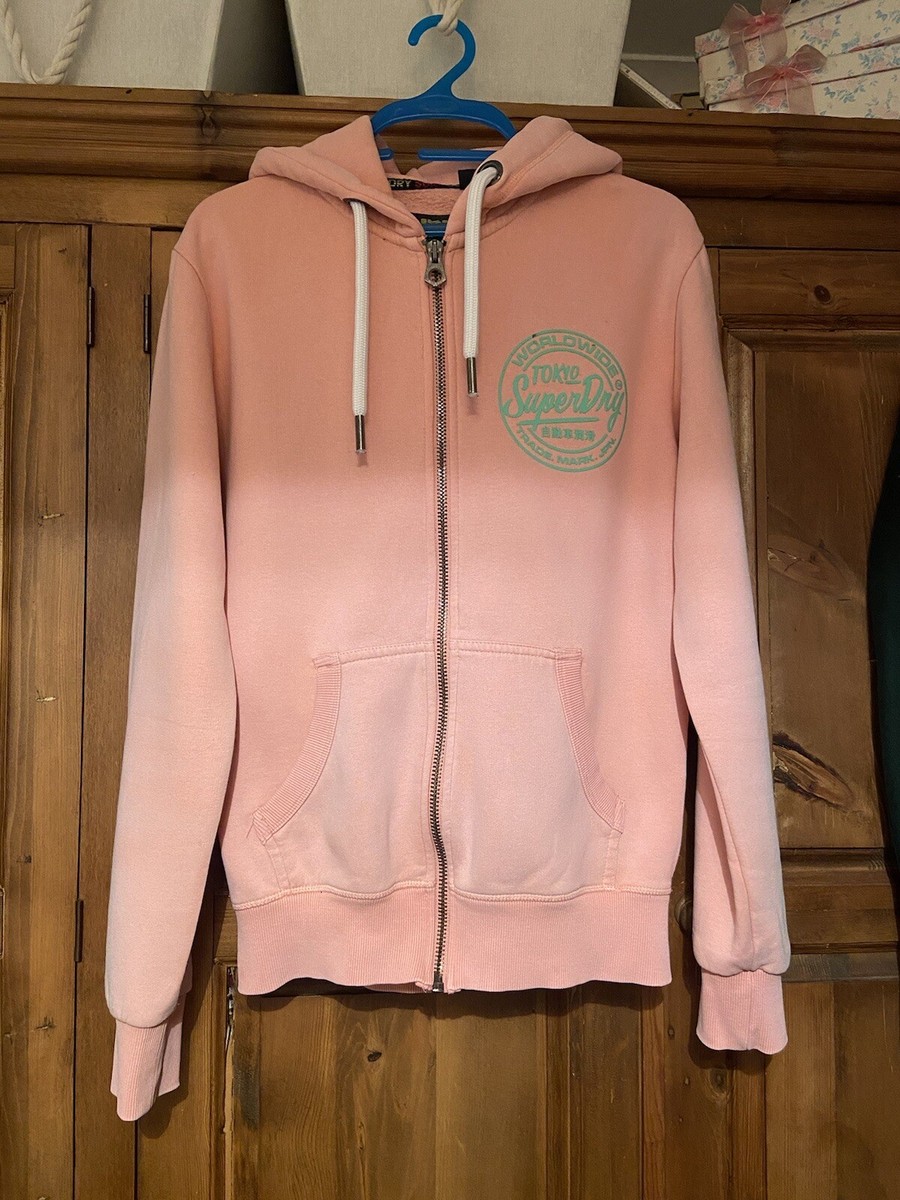 Superdry Surf Men Pink/peach Cotton Zip Hoodie Long Sleeve Size S