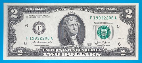 June 22, 1993 (YYDDMM) Format F 19932206 A BIRTHDAY Note $2 Two Dollar Bill *UNC - Picture 2 of 3
