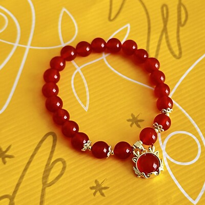 Feng Shui Handmade Chinese Zodiac Year of 2024 Dragon Red Agate Beads  Bracelet3