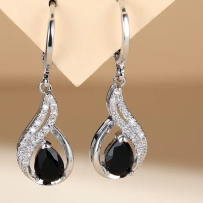 Moderne schöne Ohrhänger Wassertropfen Design Sterling Silber 925 Damen Ohrringe