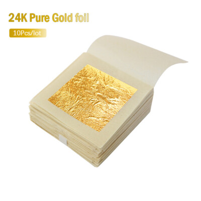 10Pc 24K Goldfolie Essbares Blattgold Blätter für DIY Kuchen Dekor Kunst DE