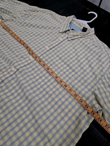 Izod Button Down Men's Shirt (XXL) Cotton, Yellow/Blue Plaid, S/S, - Picture 7 of 8