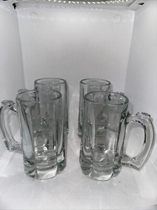 4 Beer Mugs CRISA Libbey 12 Oz Clear Glass Heavy Good Quality Mugs