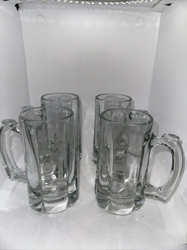 4 Beer Mugs CRISA Libbey 12 Oz Clear Glass Heavy Good Quality Mugs