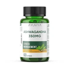 Ayuvya Ashwagandha Capsules - 350mg Pure Root 60 Capsules Free Shipping
