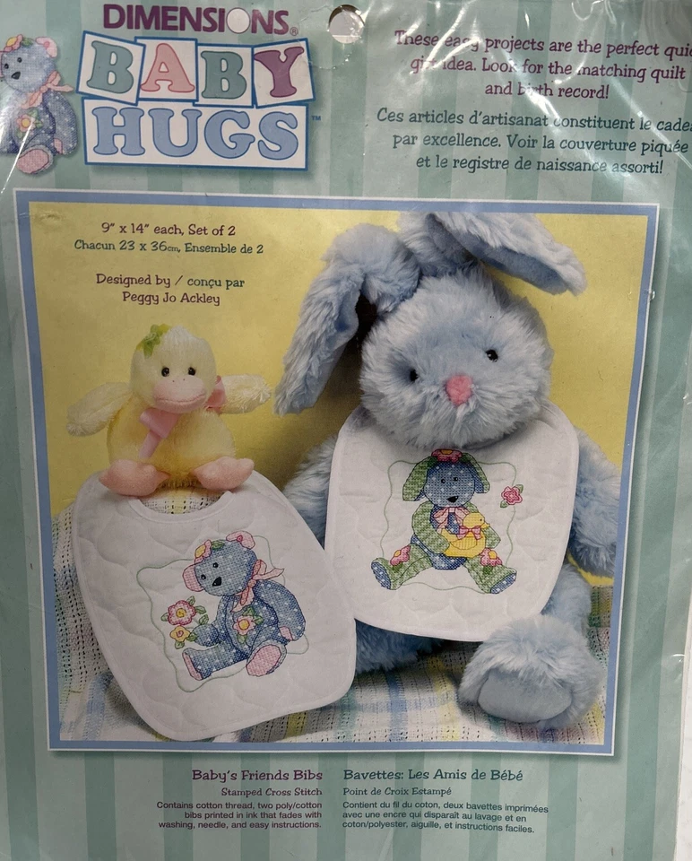 Dimensions Baby’s Friends Bibs Stamped Cross Stitch Set Of 2 Bibs 73069 New! - Image 2 of 4