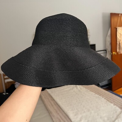 Designer Patricia Underwood New York Wide Brim Black Straw 
