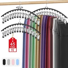 3 Pack Legging Organizer for Closet Hanging Pants Hangers with 15 Clips Holds...