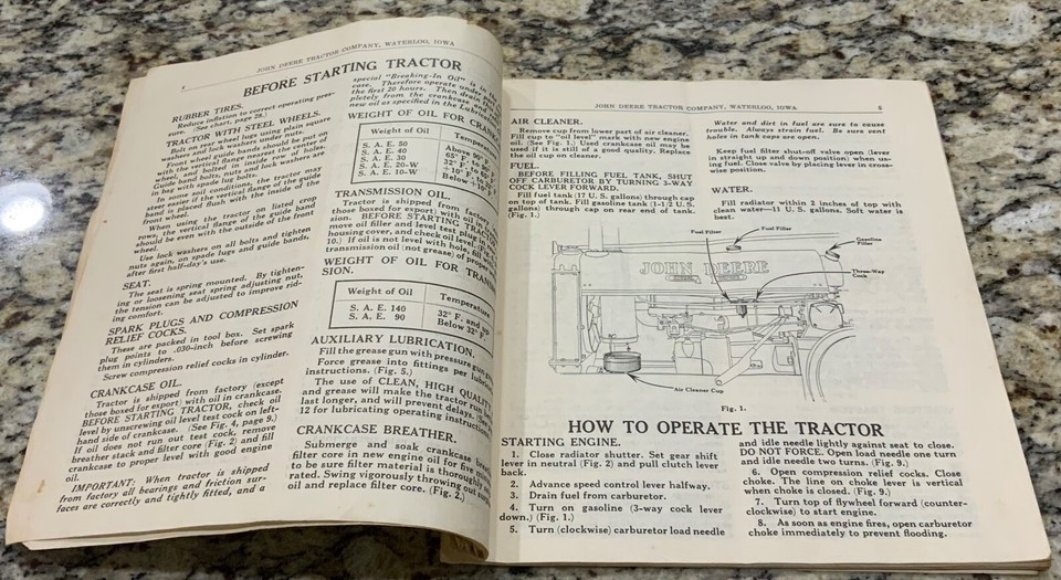 John Deere Instructions Book Parts List General Tractor Model "G" No