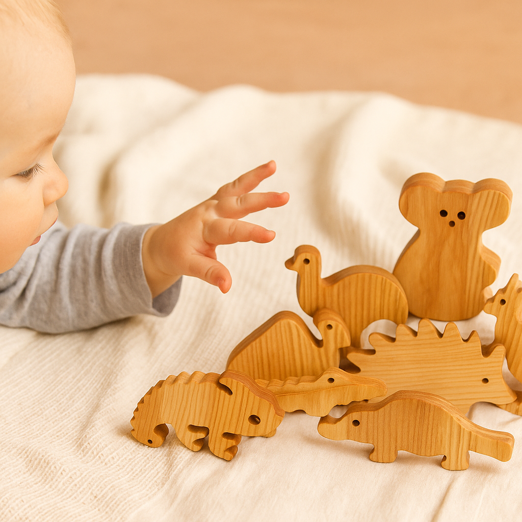 Wooden Baby Toys Set Animals Neutral Nursery Toy Baby Shower Gift Handmade