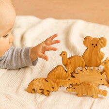 Wooden Baby Toys Set Animals Neutral Nursery Toy Baby Shower Gift Handmade