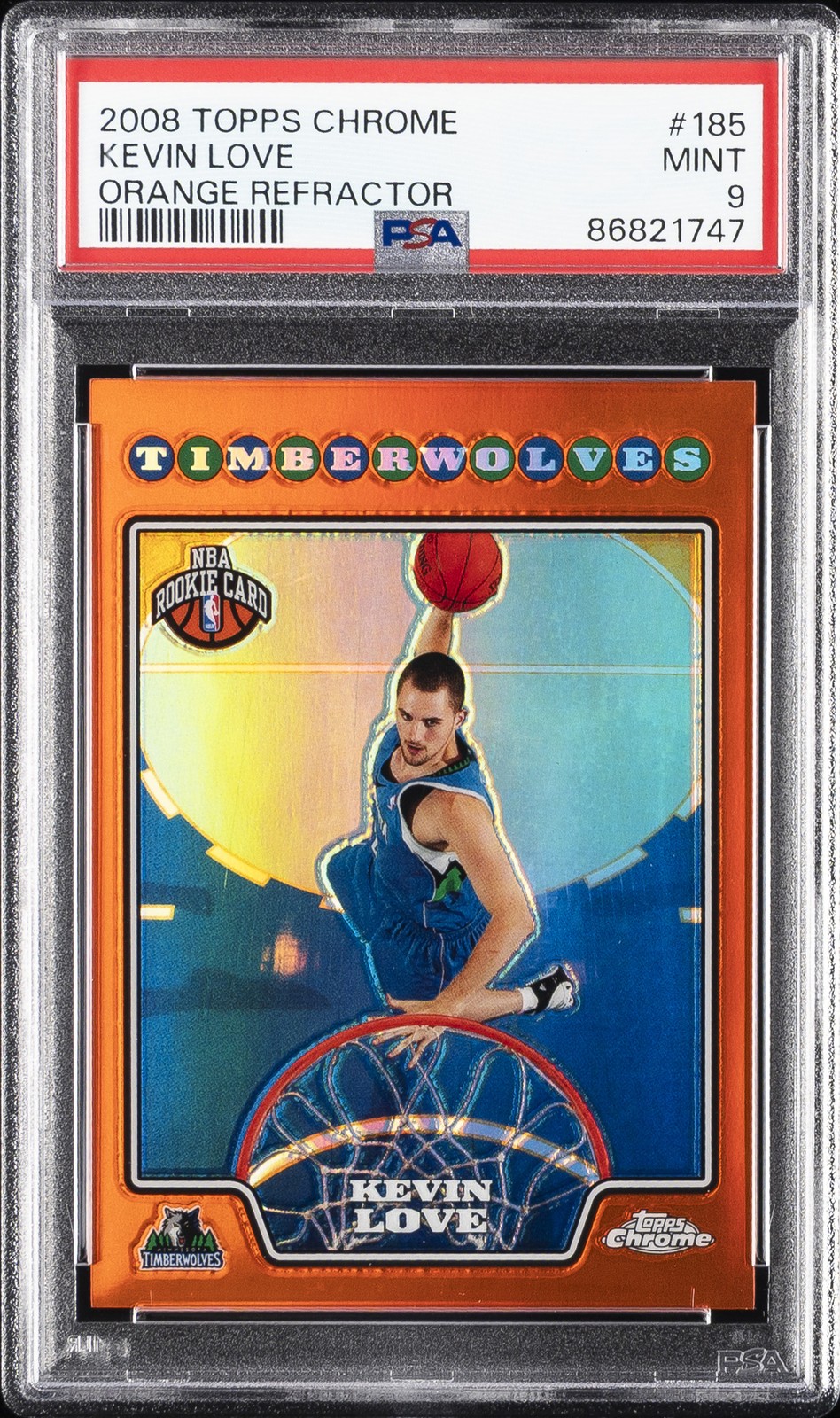 2008 TOPPS CHROME ORANGE REFRACTOR #185 KEVIN LOVE ROOKIE RC 452/499 PSA 9