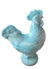 Vintage Blue Slag Milk Glass Rooster ~ 9-inch Footed Candy Dish