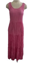 Eileen Fisher Crushed Silk Full Length Tiered Dress Tulip Pink XS NWT 378