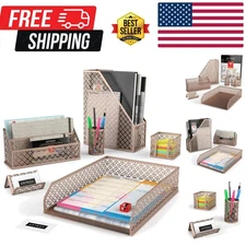 Chic Rose Gold Desk Organizer Set - 6 Essential Pieces for Work or School