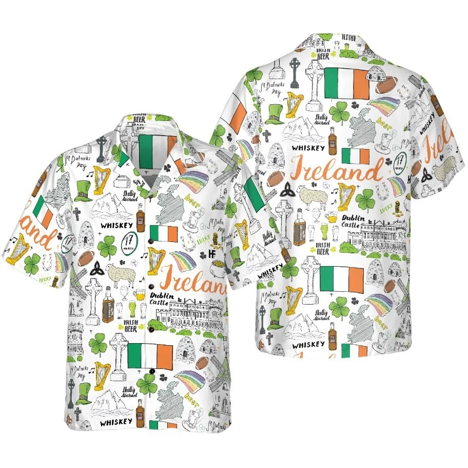 I Love Ireland Doodle Hawaiian Shirt