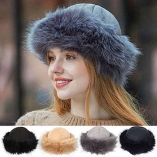 Fluffy Fur Bucket Hat - Warm Fisherman Plush Winter Hat Women Thick Furry Faux